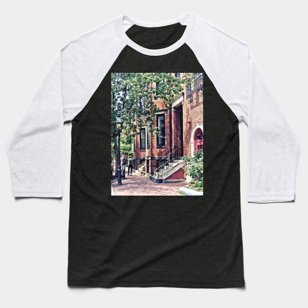 Boston MA - Walking the Dog on Mount Vernon Street Baseball T-Shirt by SusanSavad